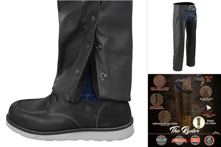 Detailed view of Best Leather Motorcycle Chaps