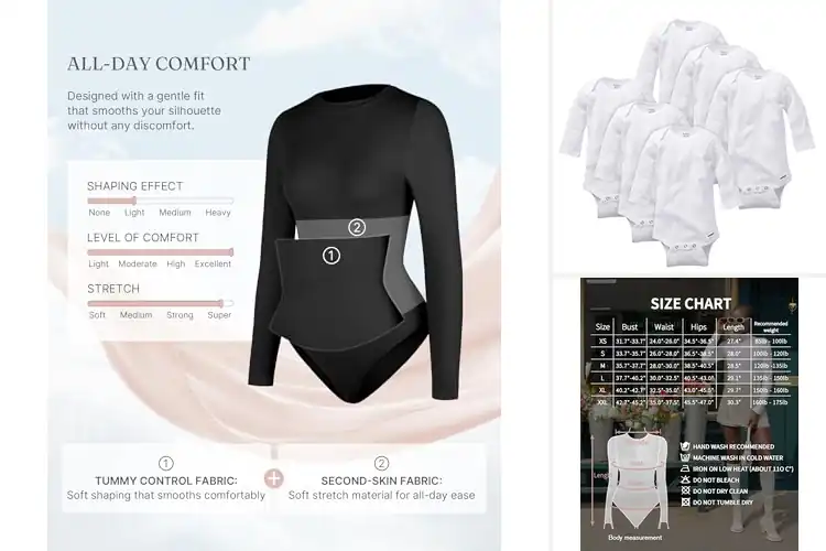 Detailed view of Best Long Sleeve Bodysuits: Top 5 Picks for Every Occasion